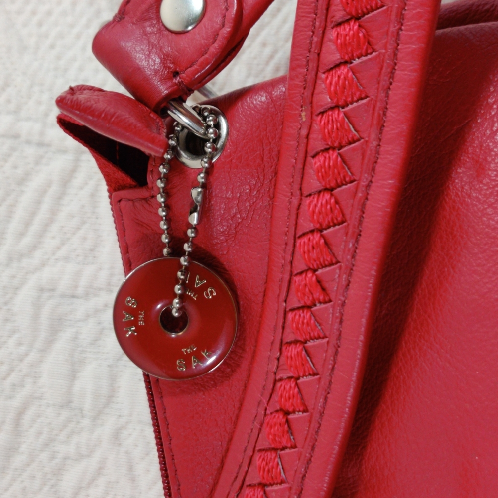 The Sak Red Leather Weaved Strap & Stitch Design Handbag - Picture 2 of 12